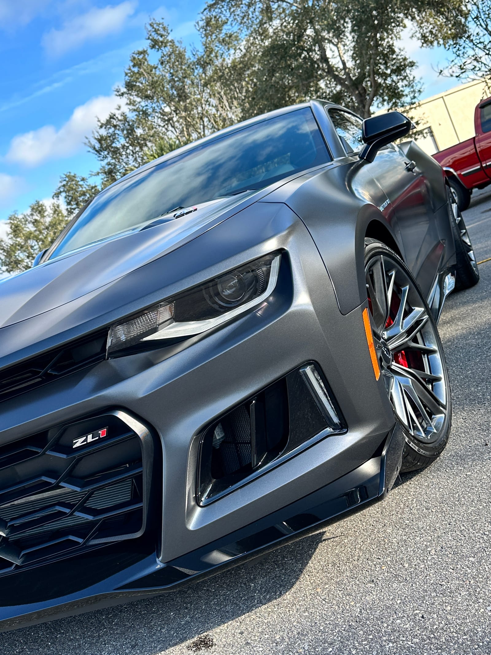 Satin gray Chevrolet Camaro ZL1 with coated wheels and trim